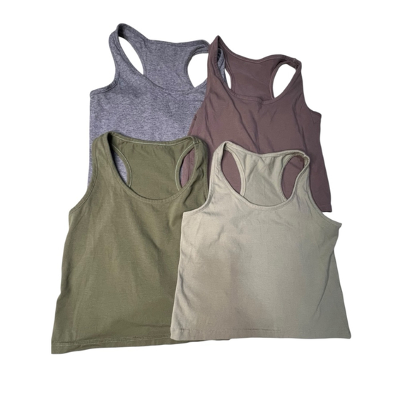 Bundle Of Seven Cropped Razorback Basic Solid Neutral Colored Tank Tops - Picture 6 of 7